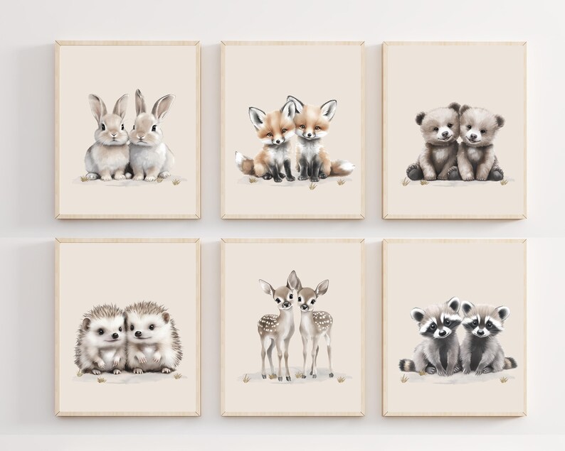 Twin Nursery Decor - Woodland Animal Decor - Twin Nursery Wall Art ...