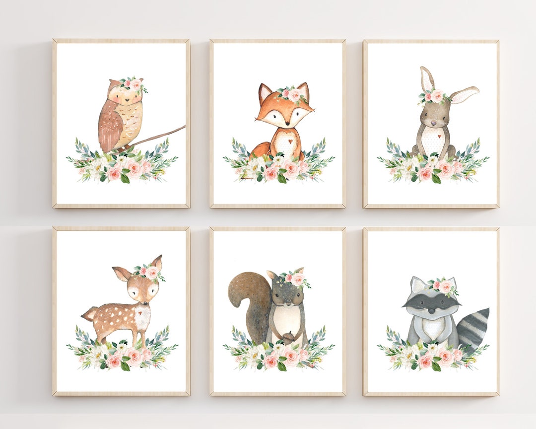 Girls Woodland Nursery Prints - Baby Girl Nursery Decor - Woodland ...