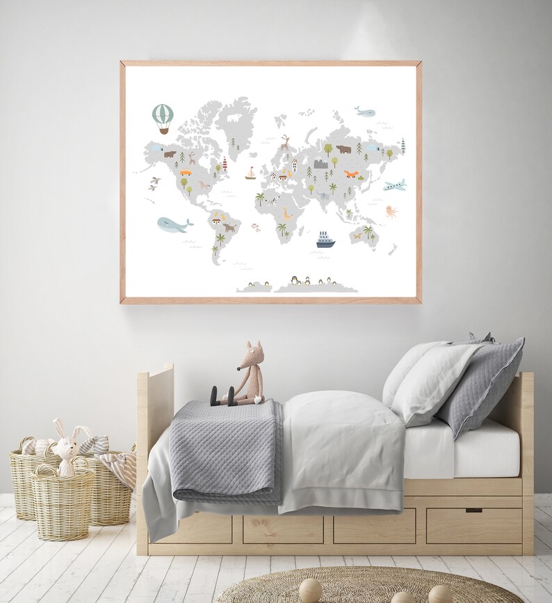 Nursery World Map Print Kids World Map Art Printable World Etsy