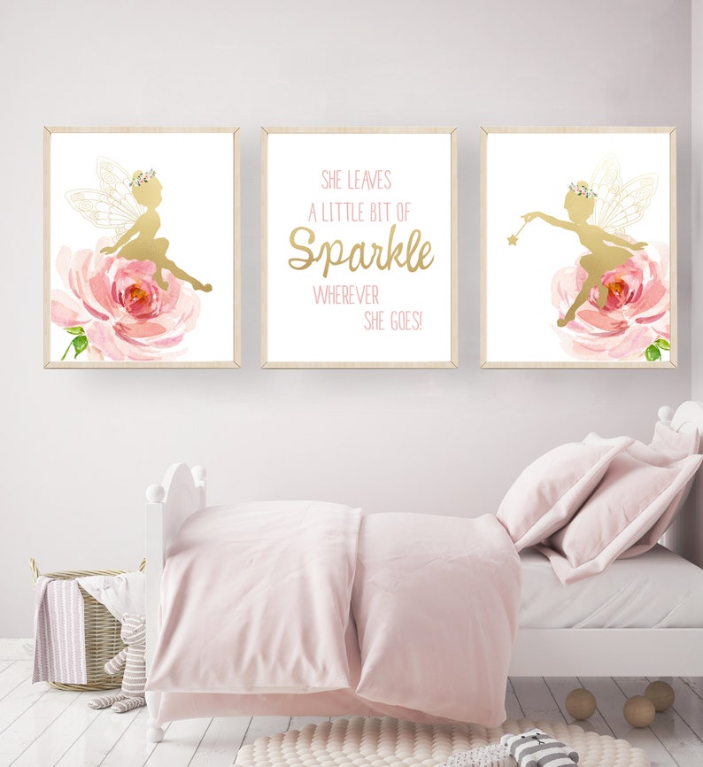 Fairy Nursery Wall Art Fairy Print Pink and Gold Nursery Etsy