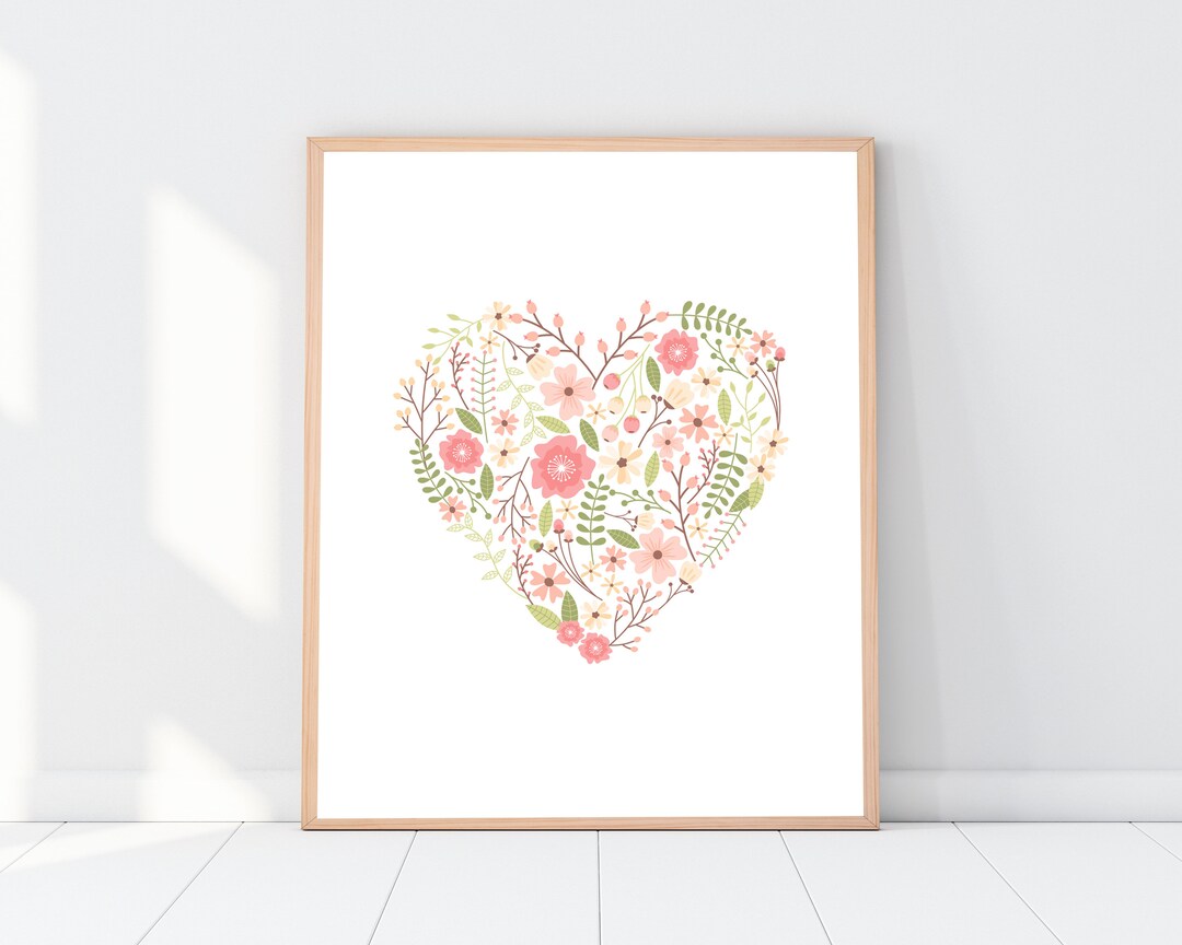 Flower Heart Wall Art Baby Girl Art Girl Nursery Decor Baby Etsy