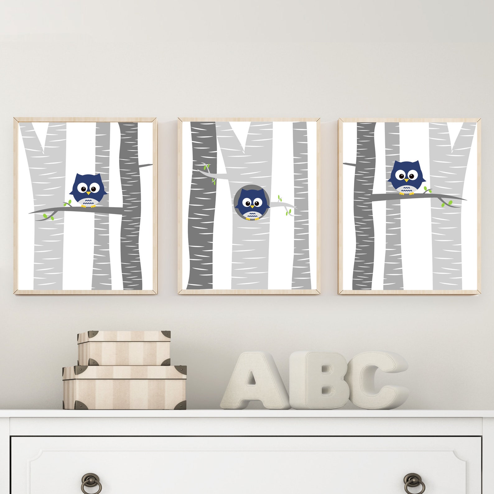 Baby Boy Owl Nursery Wall Art Print. Baby Boy Owls in a Tree. Etsy