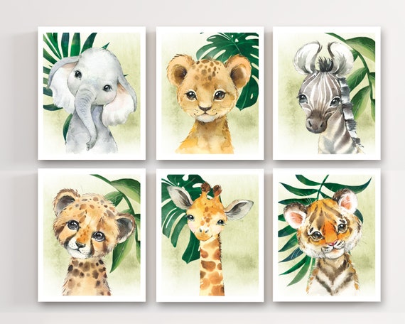 Safari tropical Nursery Wall Prints,boys nursery wall prints,Safari Decor,