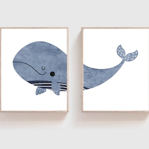 Boho Dekor, Wal Wale, Wale, Drucke für das Kinderzimmer, Ozean Bild, Poster zum Ausdrucken, 2er Set, Kinderzimmer Dekor, H3061