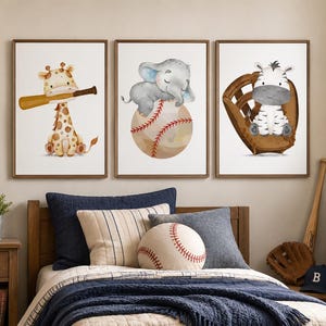 Sportliche Tiere für Babys – Baseball-Kinderzimmerdeko – Sportliches Jungenzimmer – Tiersport – Baseball-Druckset – Sportliche Kinderzimmerdeko – H2824 Bild 9