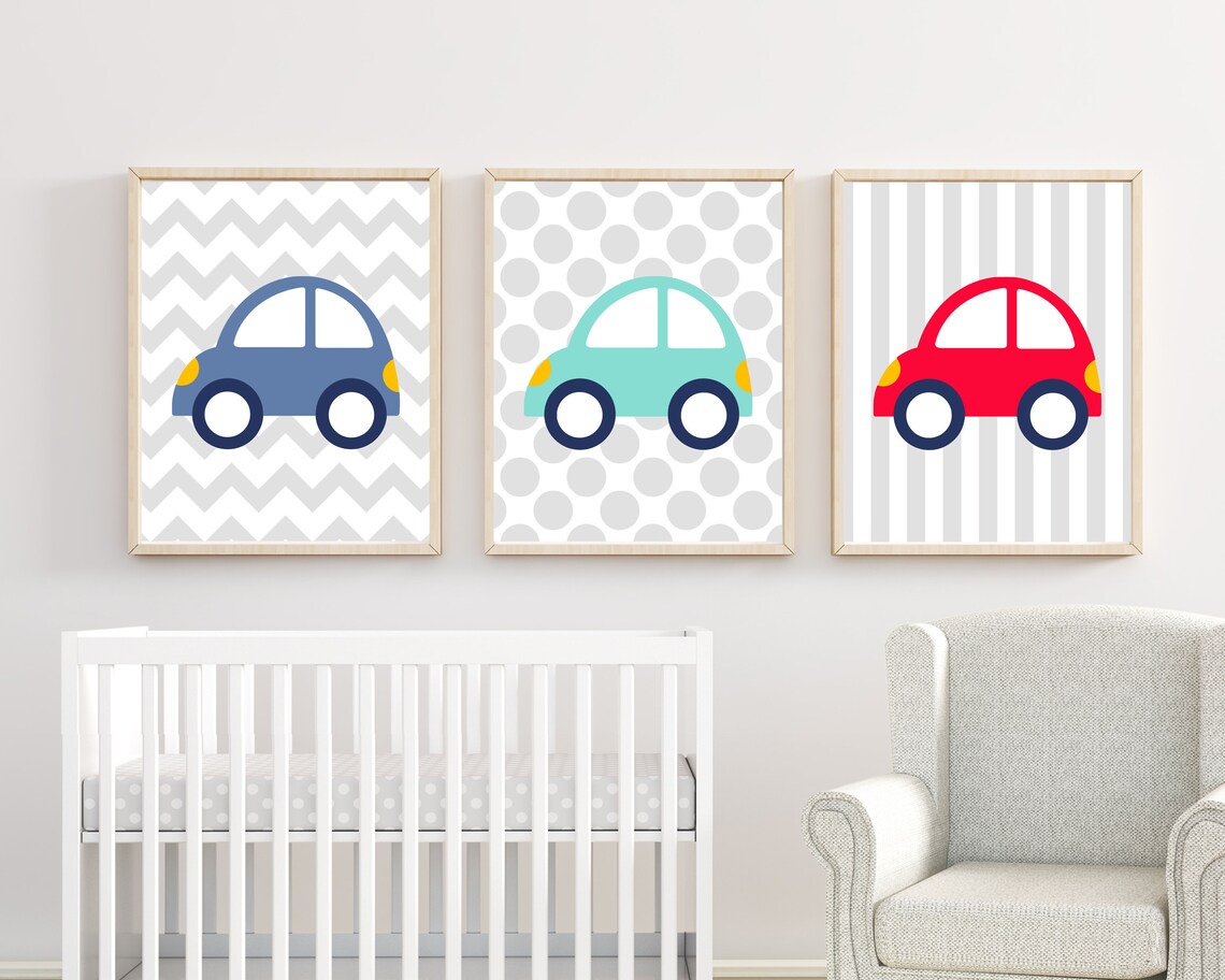 Baby junge Auto Kunst Auto Kindergarten Kunstdruck blau und Etsy