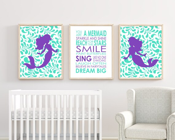 Meerjungfrau Kinderzimmer Kunst Drucke Madchen Kinderzimmer Etsy