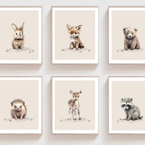 Bosdierenprints - Boy Nursery decor - boskwekerij - jongensspeelkamer prints - natuur kinderkamer decor - set van 6 prints - DIGITALE PRINT