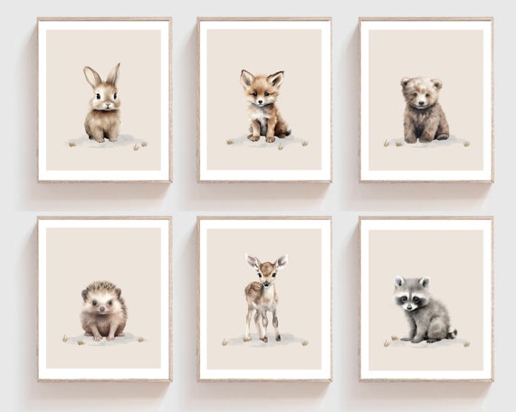 Woodland animal prints - Boy Nursery decor - woodland nursery - boy playroom prints - nature nursery decor - set of 6 prints - DIGITAL PRINT
