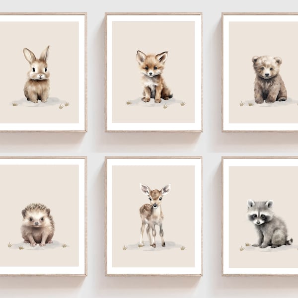 Woodland animal prints - Boy Nursery decor - woodland nursery - boy playroom prints - nature nursery decor - set of 6 prints - DIGITAL PRINT