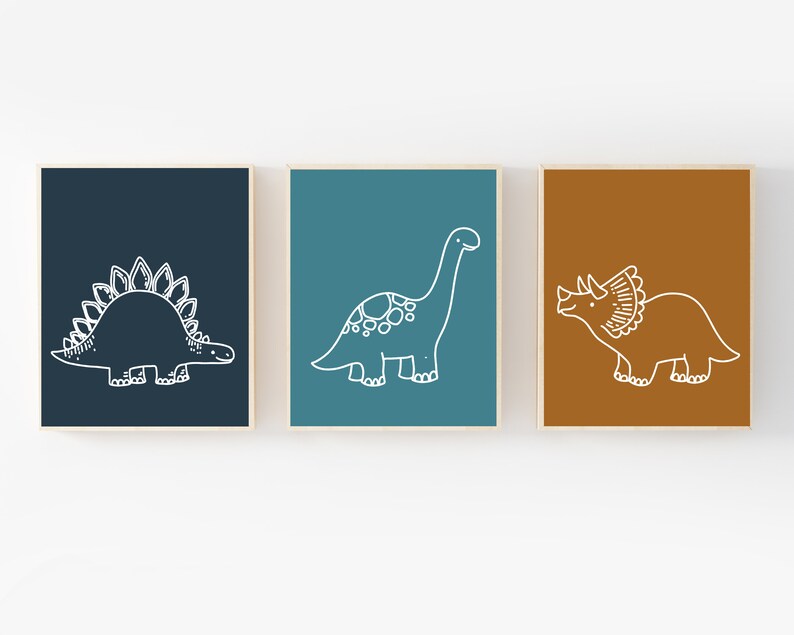 Dinosaur poster - Boys wall art - Dinosaur wall art - Boys room decor - Prints for boys room - Dinosaur print set - Toddler boy wall art image 3