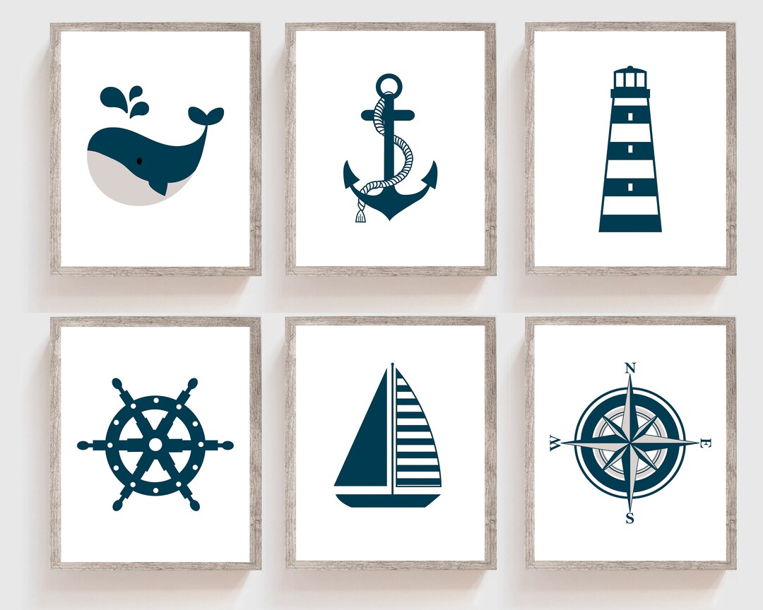 Baby Boy Nursery Decor - Nautical Wall Art - Navy Blue Wall Art ...