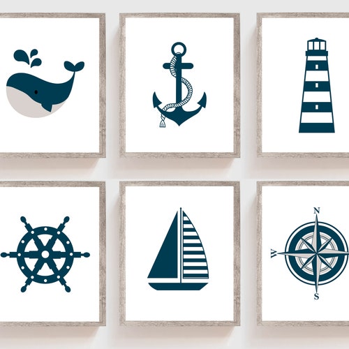 Baby Boy Nursery Decor Nautical Wall Art Navy Blue Wall Etsy