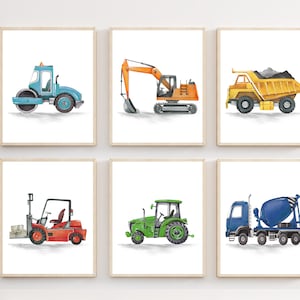 Watercolour Construction Trucks Prints, Construction Nursery Decor, Boy Room Wall Art, Playroom Truck Vehicles Posters, DIGITAL DOWNLOAD