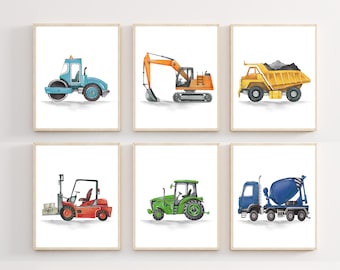 Watercolour Construction Trucks Prints, Construction Nursery Decor, Boy Room Wall Art, Playroom Truck Vehicles Posters, DIGITAL DOWNLOAD