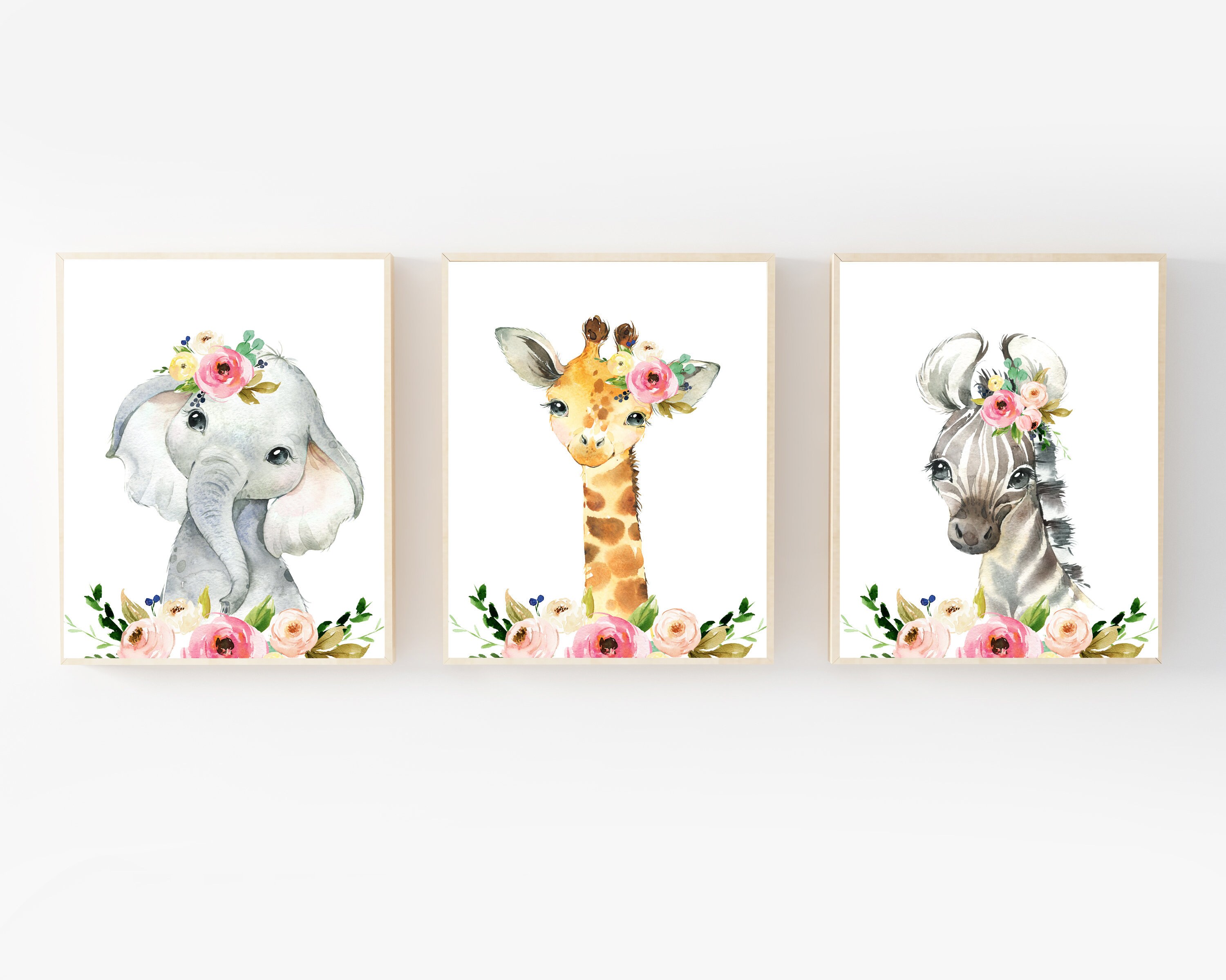 Floral Safari Animals Nursery Decor - Floral Crown - Girls Bedroom Wall ...