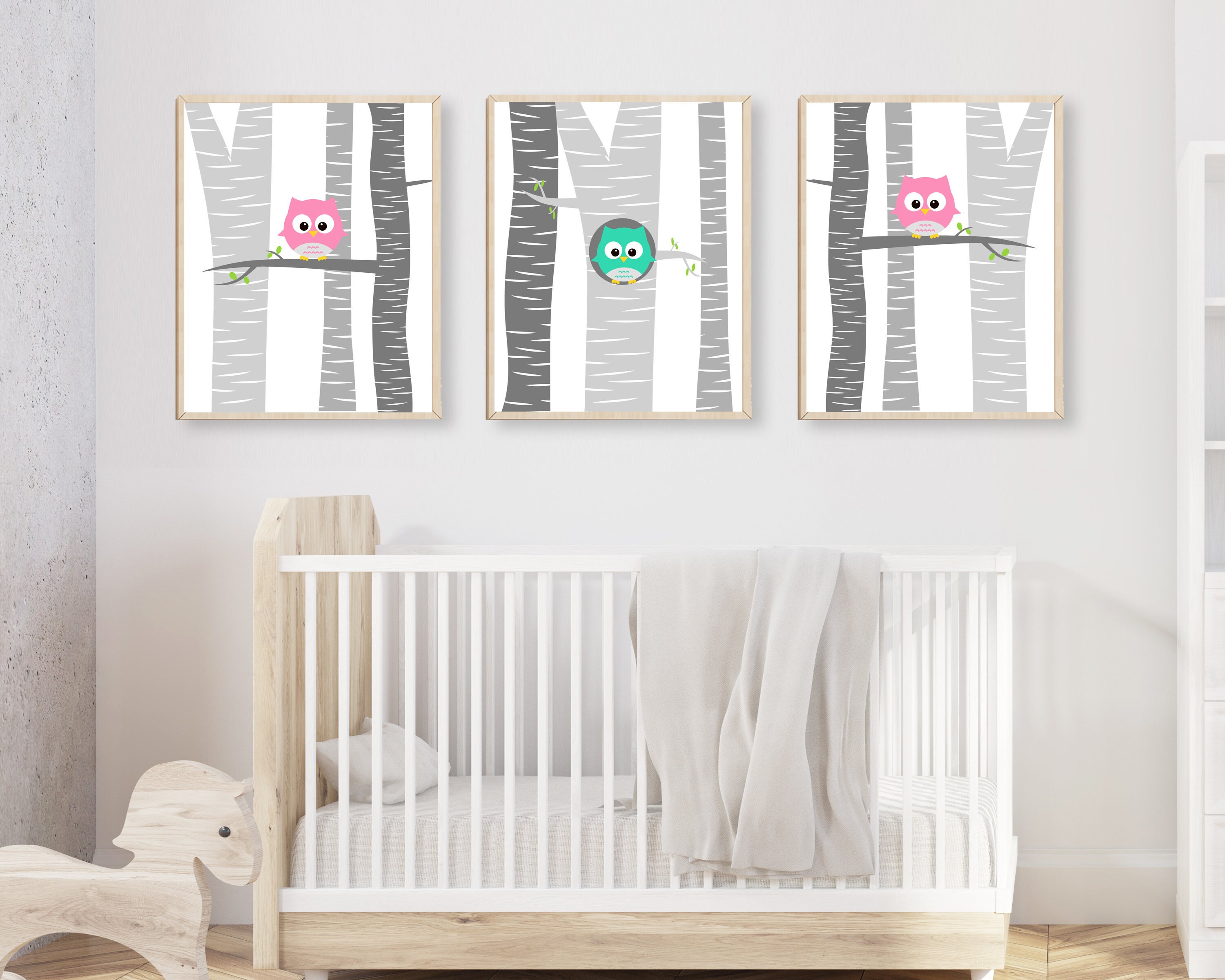 Baby Girl Owl Nursery Wall Art Print Baby Girl Owls in a Tree Etsy