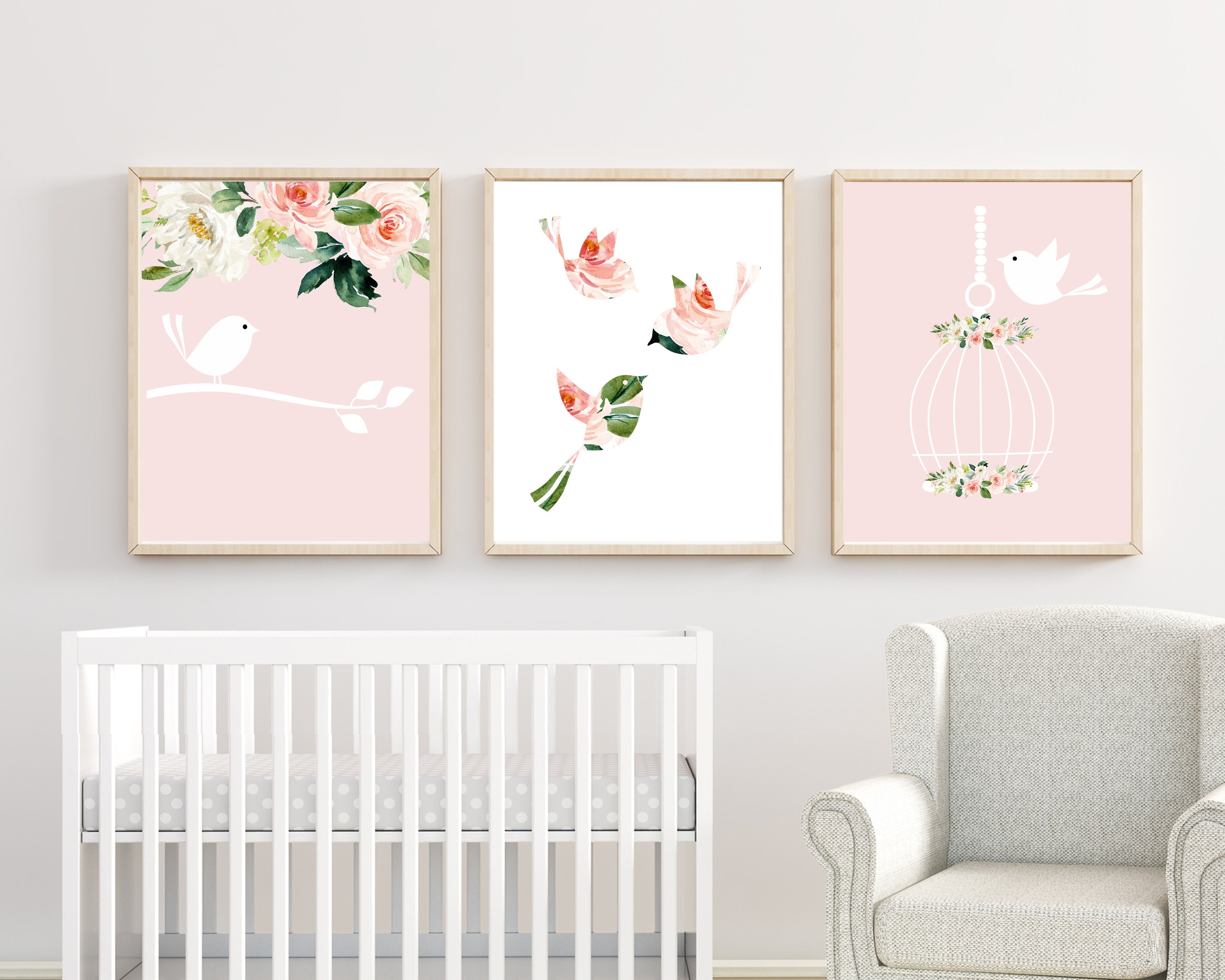 Bird nursery decor Bird nursery print Pink nursery decor Etsy