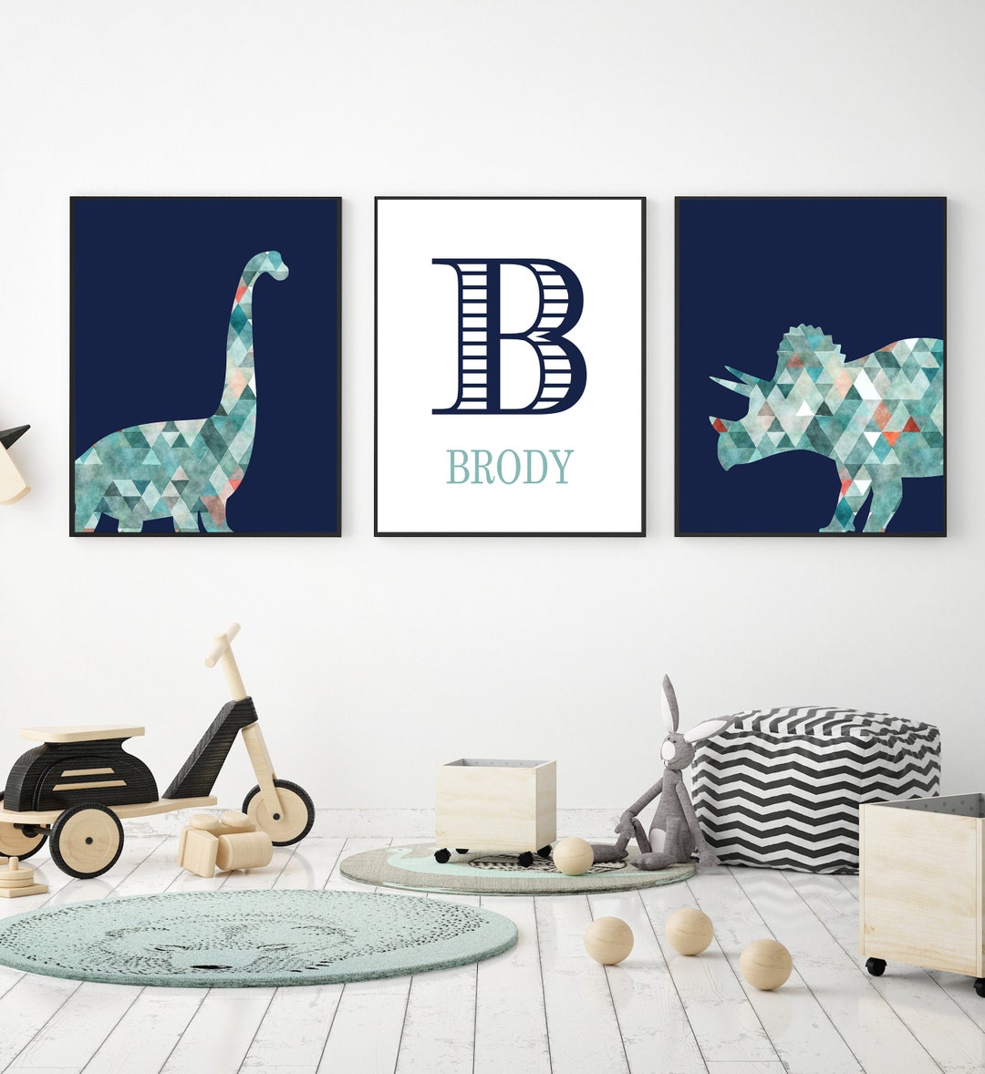 Boys Name Wall Decor - Custom Name Wall Art - Dinosaur Personalized ...