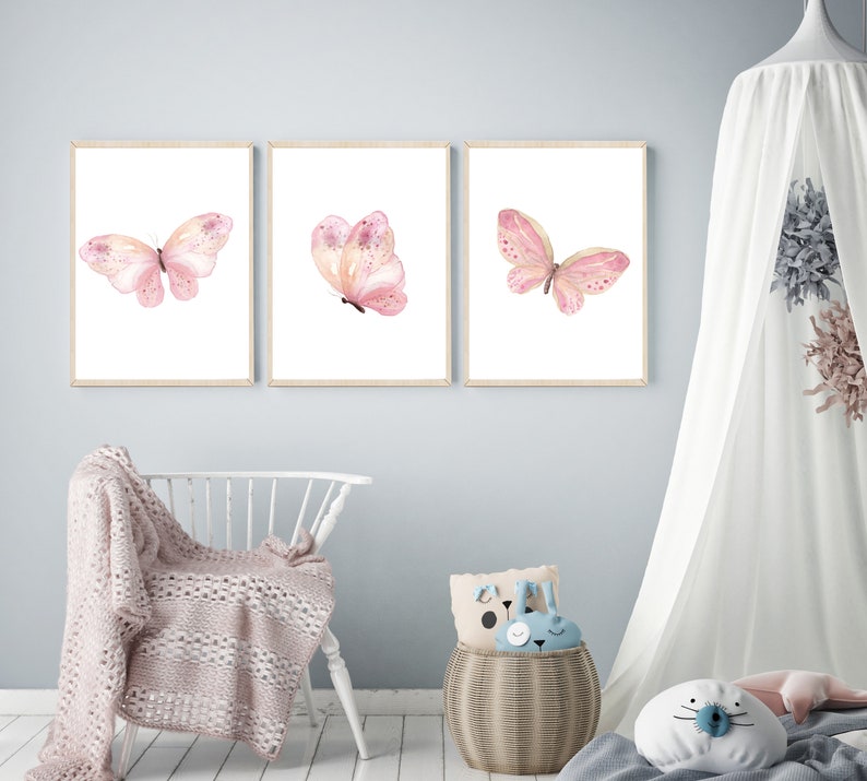Pink butterfly print Girls bedroom decor Butterfly art Etsy