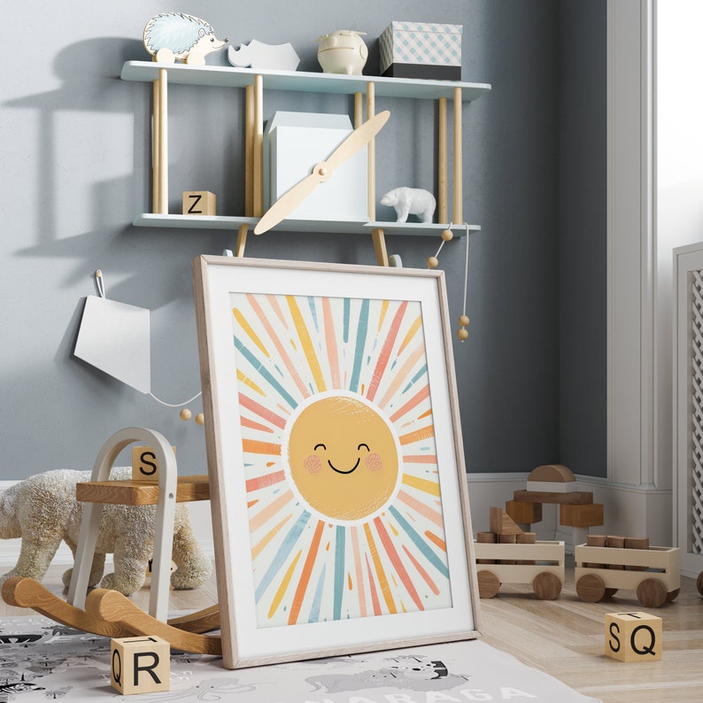 Boho Shining Sun Nursery Wall Art Print, Boho Sunshine Print, Boho Wall ...