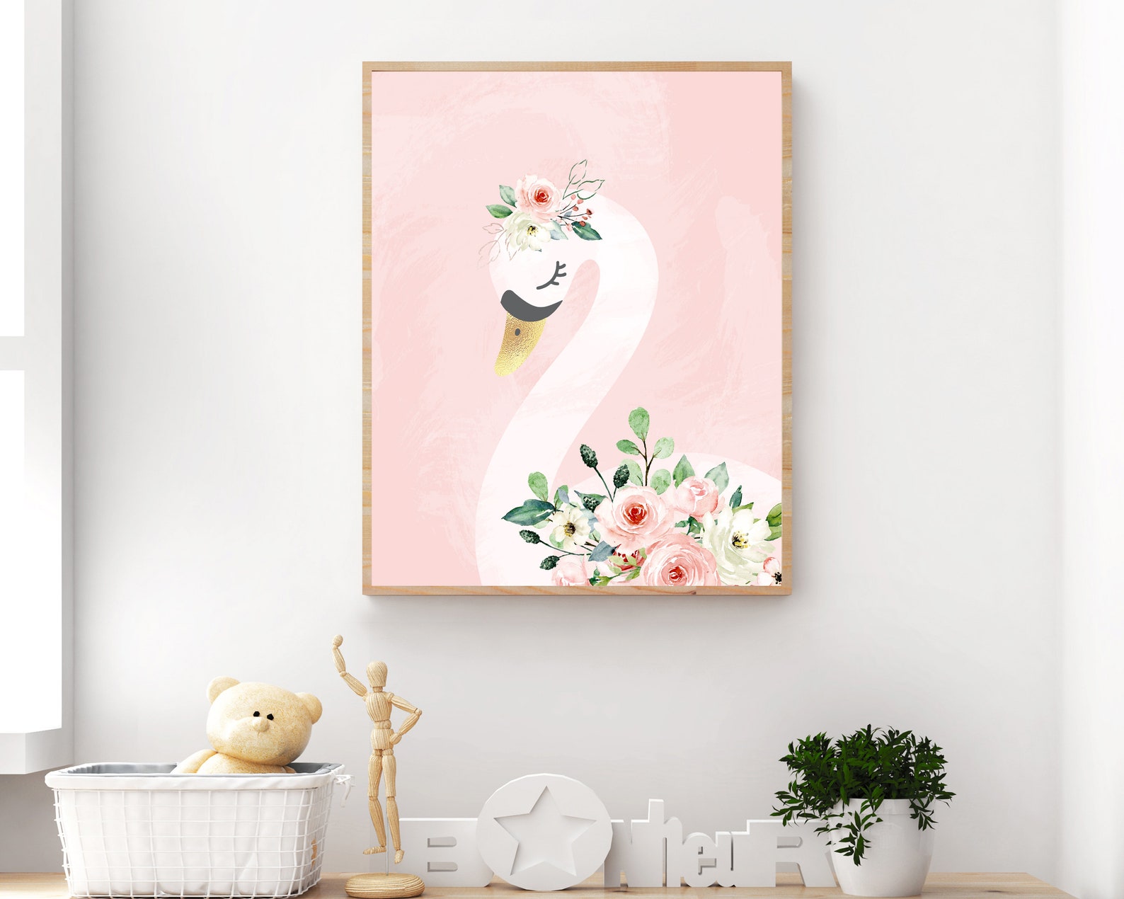 Swan Nursery Print - Girl Room Wall Art - Blush Pink Wall Art ...