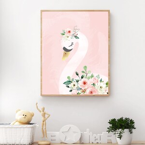 Swan Nursery Print - Girl Room Wall Art - Blush Pink Wall Art ...