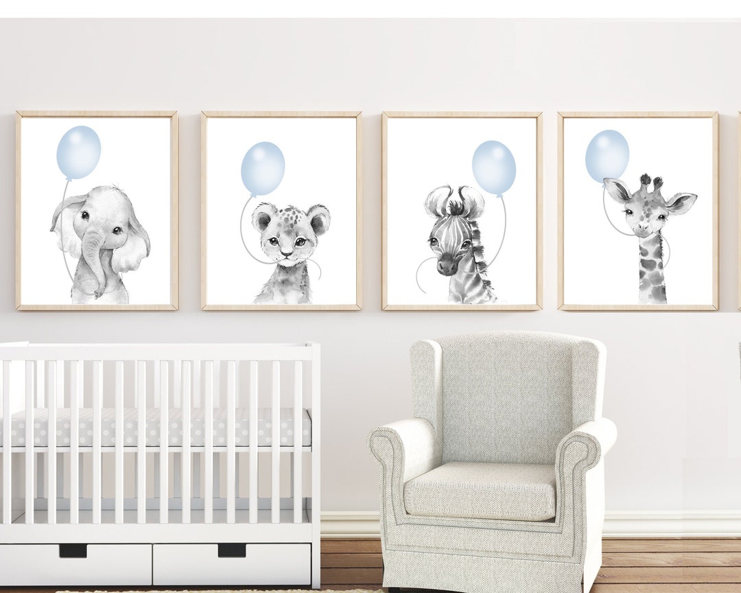Nursery Decor Boy - Baby Blue Nursery Wall Art - Safari Animal Print ...
