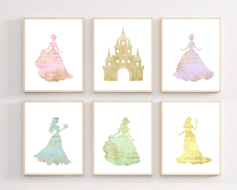 Princess nursery decor - Pastel nursery decor - Princess wall art - Princess bedroom decor -princess playroom decor - princess gift image 9