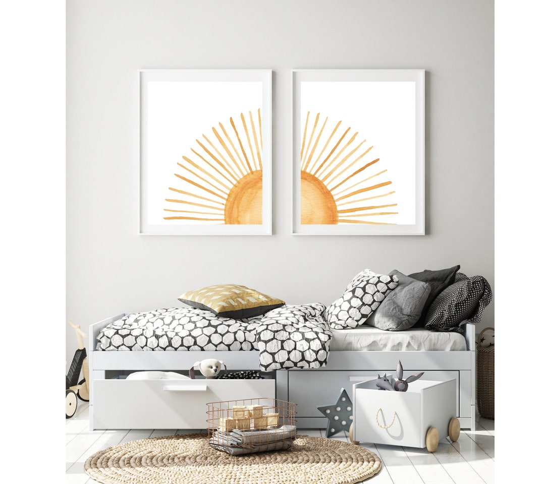 Boho Setting Sun Nursery Wall Art Print, Set of 3 Prints, Boho Sunshine ...