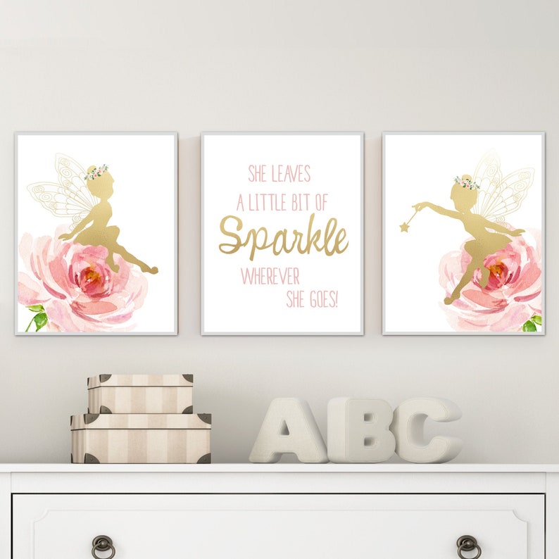 Fairy Nursery Wall Art Fairy Print Pink and Gold Nursery Etsy