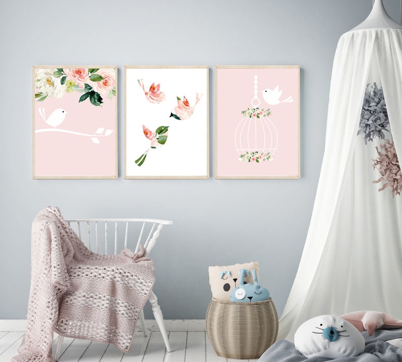 Bird Nursery Decor Bird Nursery Print Pink Nursery Decor Etsy