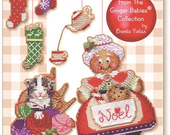 Brooke's Books Gingerbread Babies Mrs. Claus & Friend INSTANT DOWNLOAD Cross Stitch Chart Only