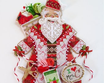 Brooke's Books Spirit of Christmas Stitching Santa Ornament INSTANT DOWNLOAD Cross Stitch Chart
