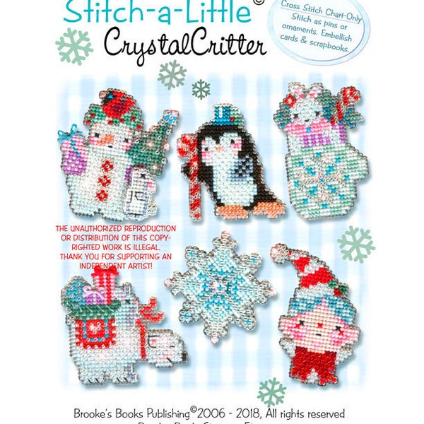 Brooke's Books Stitch-a-Little Crystal Critters Ornament Collection Cross Stitch Chart PDF INSTANT DOWNLOAD