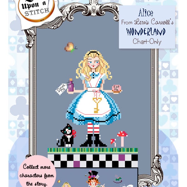 Brooke's Books Wonderland Alice au pays des merveilles, carte de point de croix uniquement (téléchargement instantané)