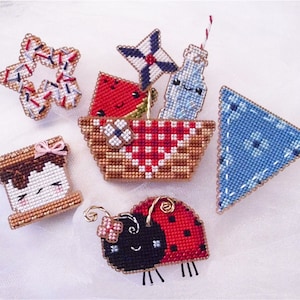 Brooke's Books Yummy Stitches - Patriotic Picnic (Group 2) Cross Stitch Kawaii Ornament Collection Chart-Only Instant Download