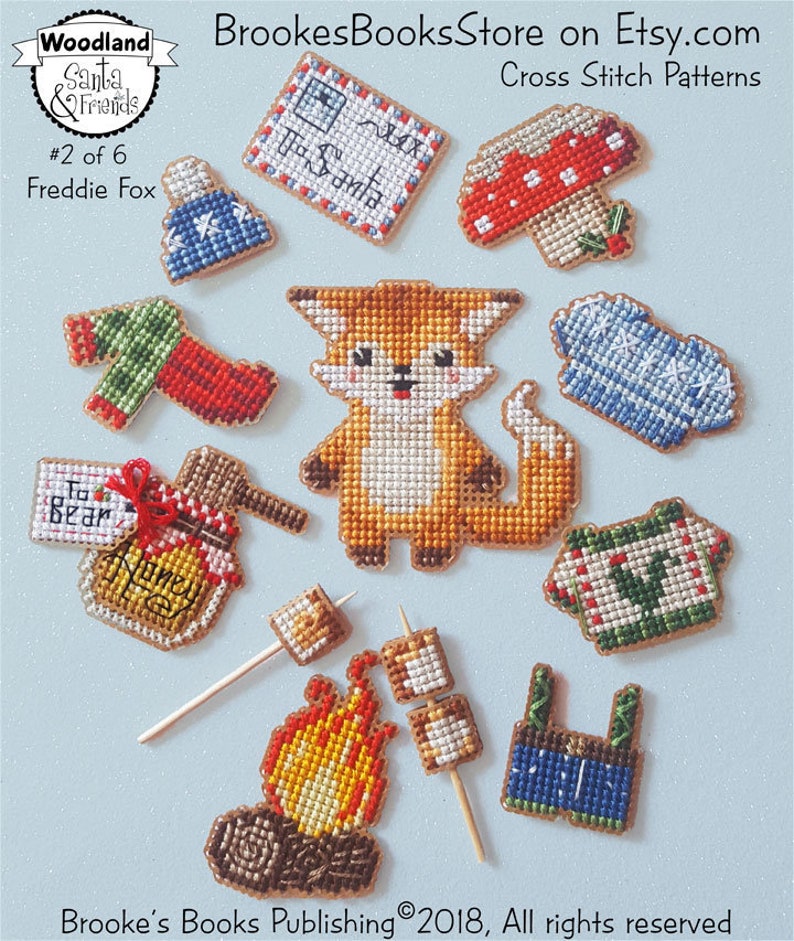 Freddie Fox is 2 of 6 from Brooke's Books Woodland Santa & Friends Ornament / Playset Collection INSTANT DOWNLOAD Cross Stitch Chart image 1