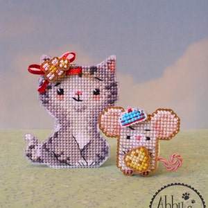 Brooke's Books Stitch-a-Pet Abby Cat & Milo Mouse - Basic Collection - Stitched Paper Dolls INSTANT DOWNLOAD Chart