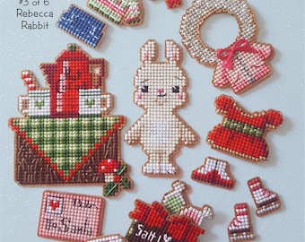 Rebecca Rabbit is #3 of 6 from Brooke's Books Woodland Santa & Friends Ornament / Playset Collection - INSTANT DOWNLOAD Cross Stitch Chart