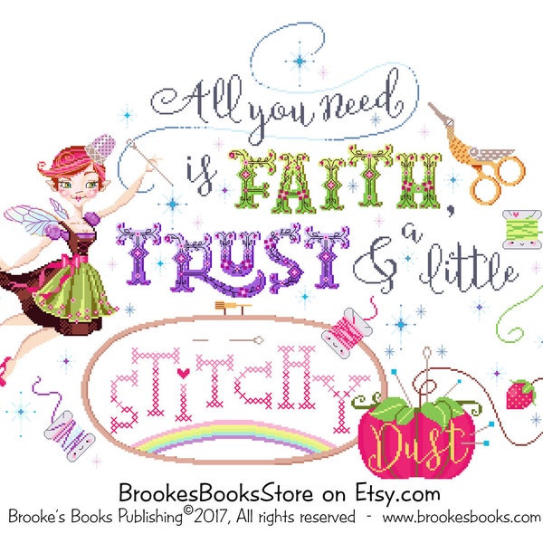 Brooke's Books Flossy The Stitch Fairy - Stitchy Dust - PDF Cross Stitch Chart INSTANT DOWNLOAD