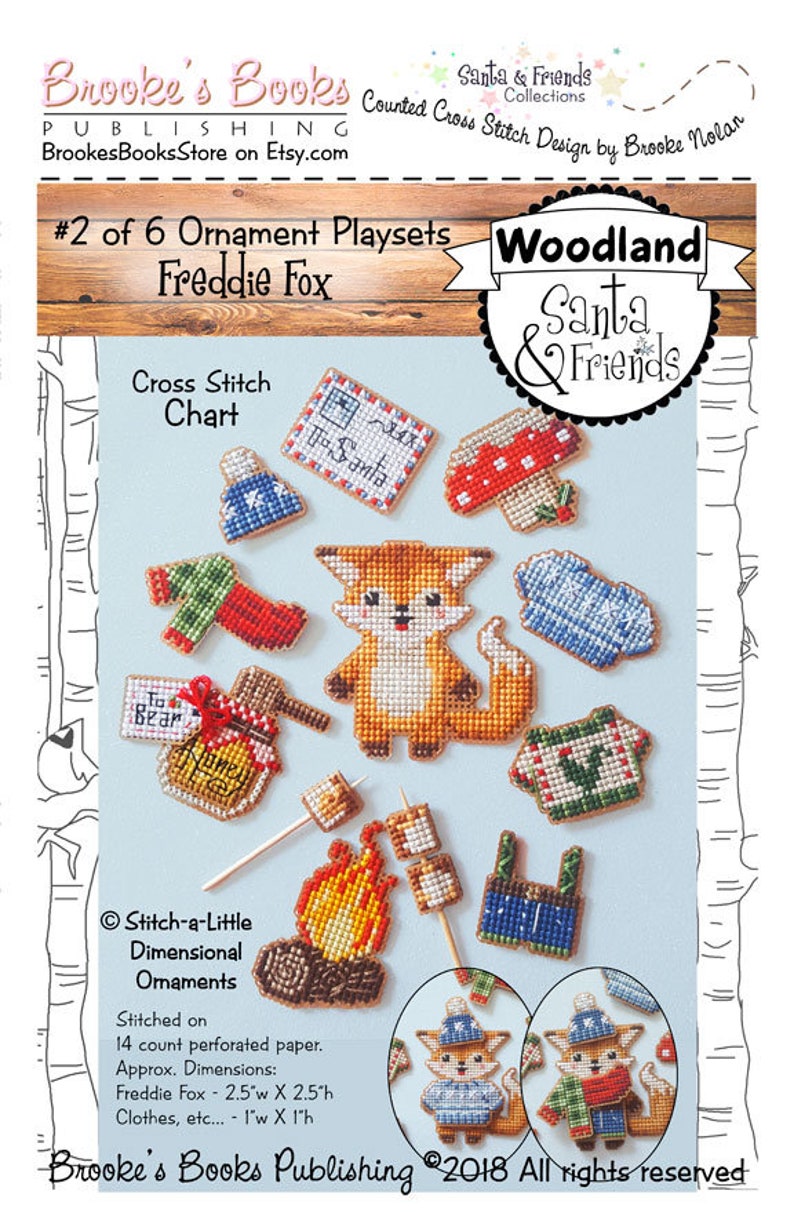 Freddie Fox is 2 of 6 from Brooke's Books Woodland Santa & Friends Ornament / Playset Collection INSTANT DOWNLOAD Cross Stitch Chart image 9