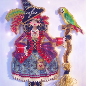 Brooke's Books Stitch-a-Little Polly The Pirate Witchie Ornament Cross Stitch Chart Only