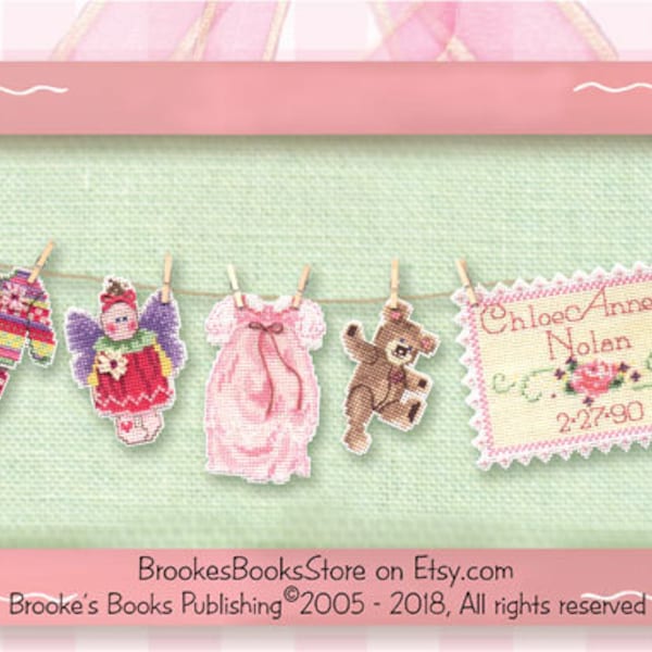 Brooke's Books Original Baby Girl Sunshine Line Birth Sampler - INSTANT DOWNLOAD Cross Stitch Chart Only