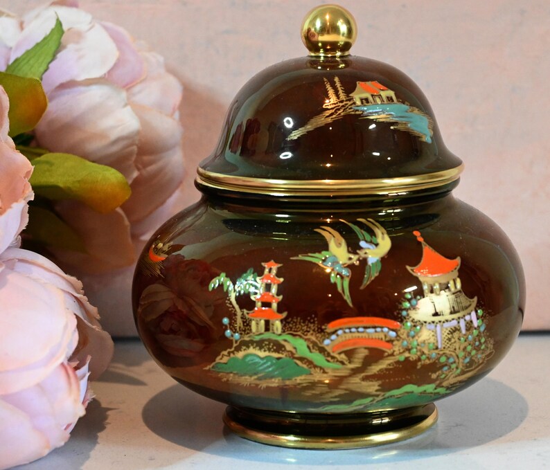 Carlton Ware Rouge Royal Jar With Lid Mikado Motifs in Enamel Etsy