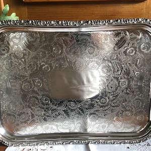 Oblong Tray, Silver Plated, Ornate and a Heavy Quality Carrying Tray with Two Handles