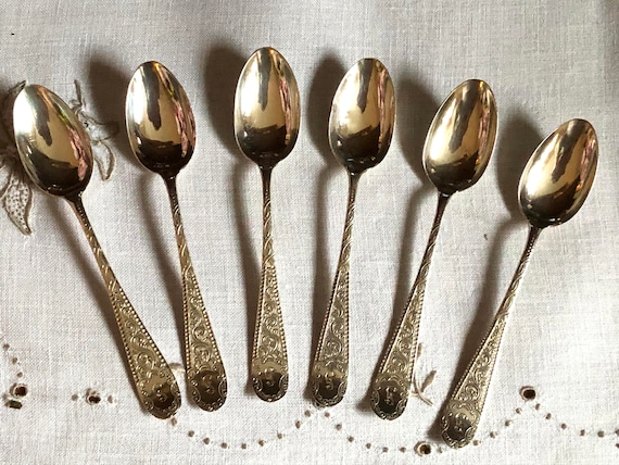 Scottish Silver Teaspoons, Set of 6 Antique Sterling Silver