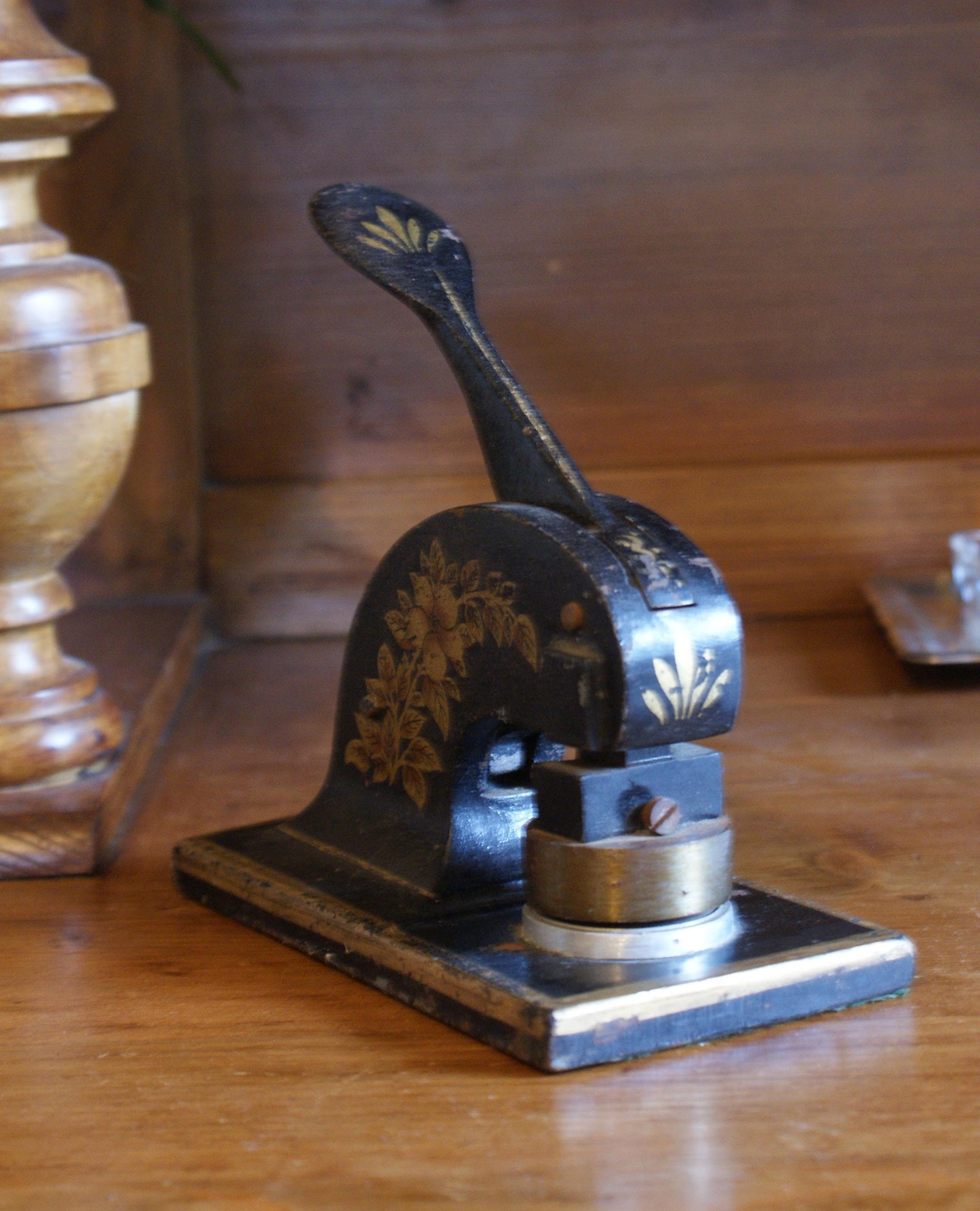 Vintage Cast Iron Embosser With Gold Decoration Desk Etsy