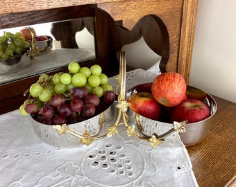 Cesta francesa para servir dos platos bañada en plata y oro con diseño de hiedra