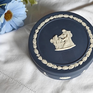 Vintage Wedgwood Jasperware Round Lidded Box in Portland  Blue